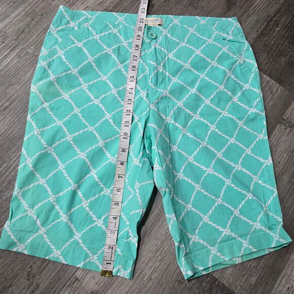 Caribbean Joe Green & White Rope Knot Print Bermuda Shorts Multiple Pockets - Picture 5 of 6